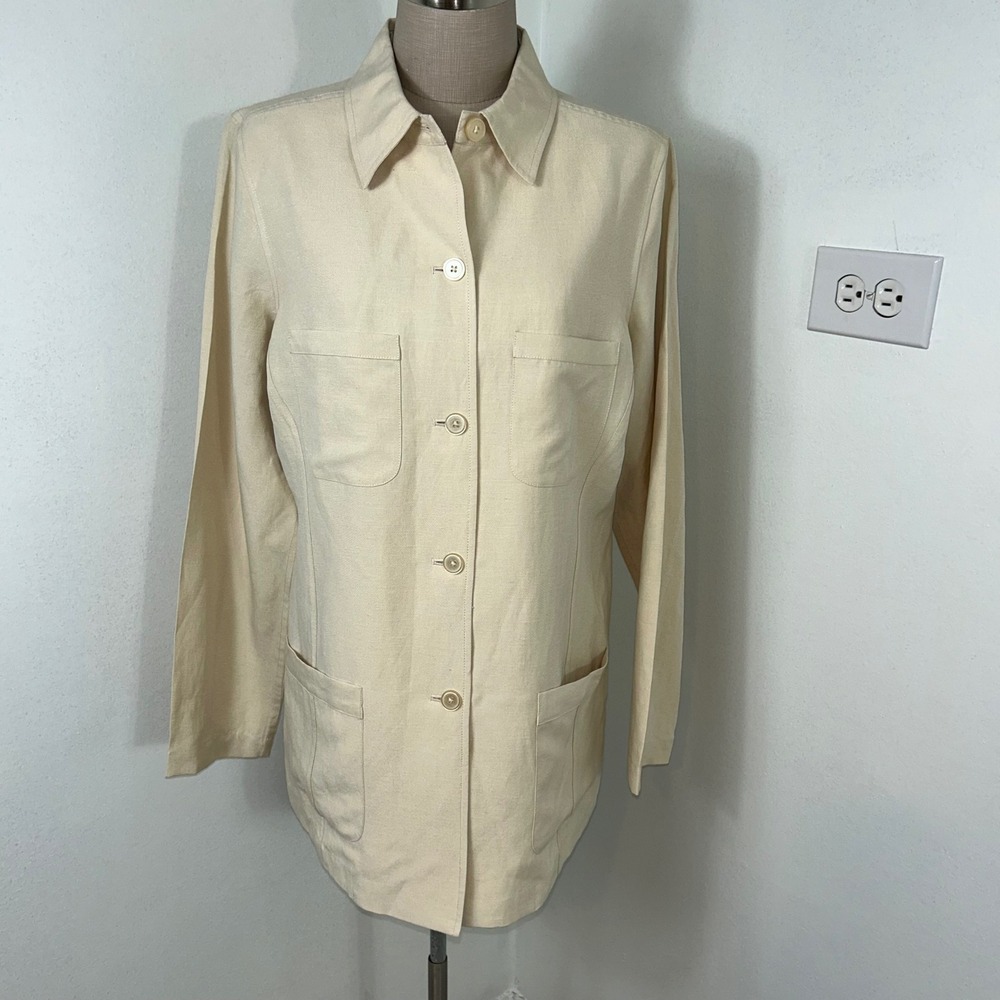 Country Shop Silk Linen Button Down Shirt Jacket Career‎ Casual Beige M
